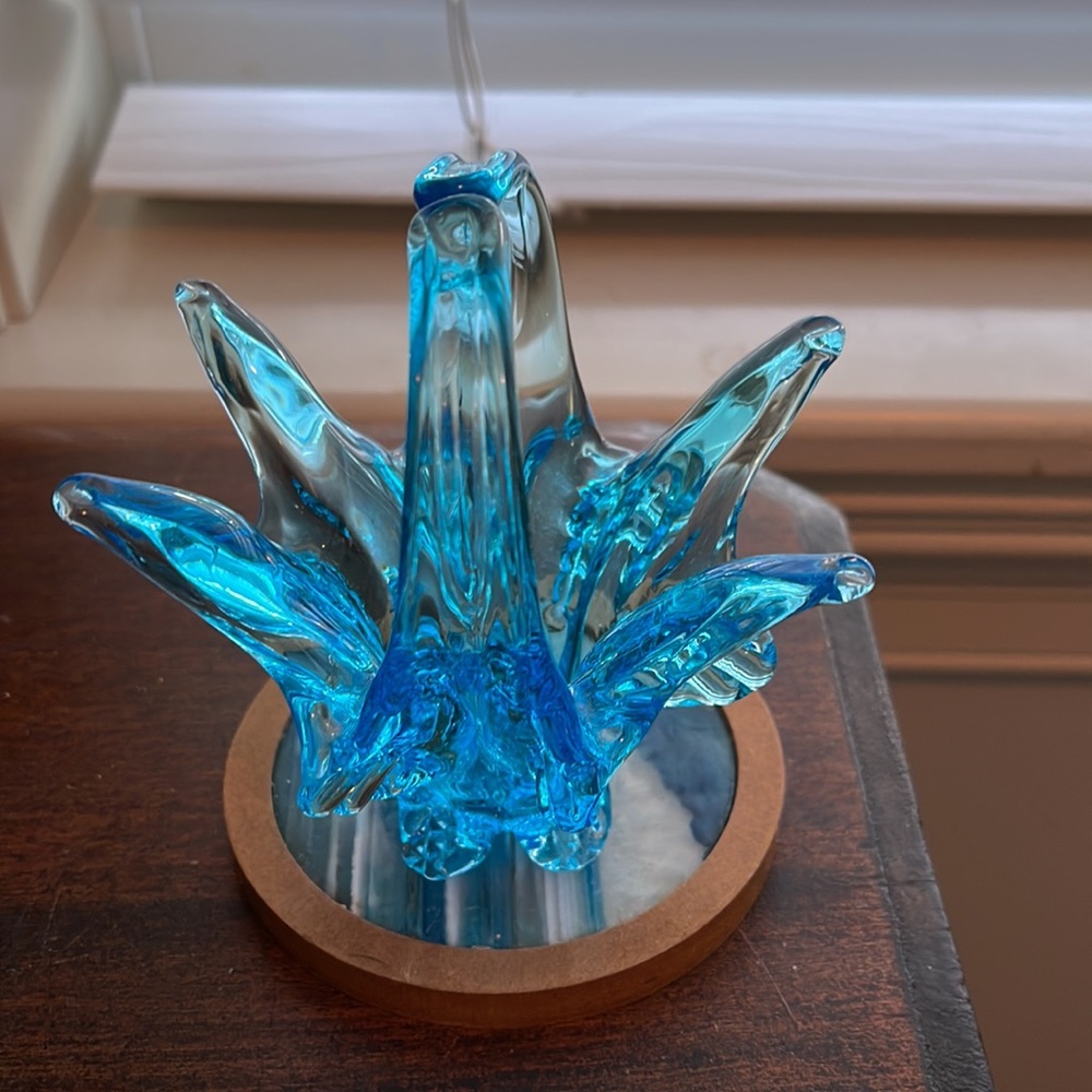 Vintage 1960s Art Glass Basket Aqua